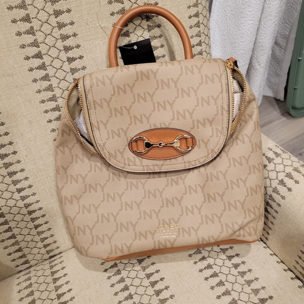 Jones New York Logo Haven Leather Backpack Toffee NWT